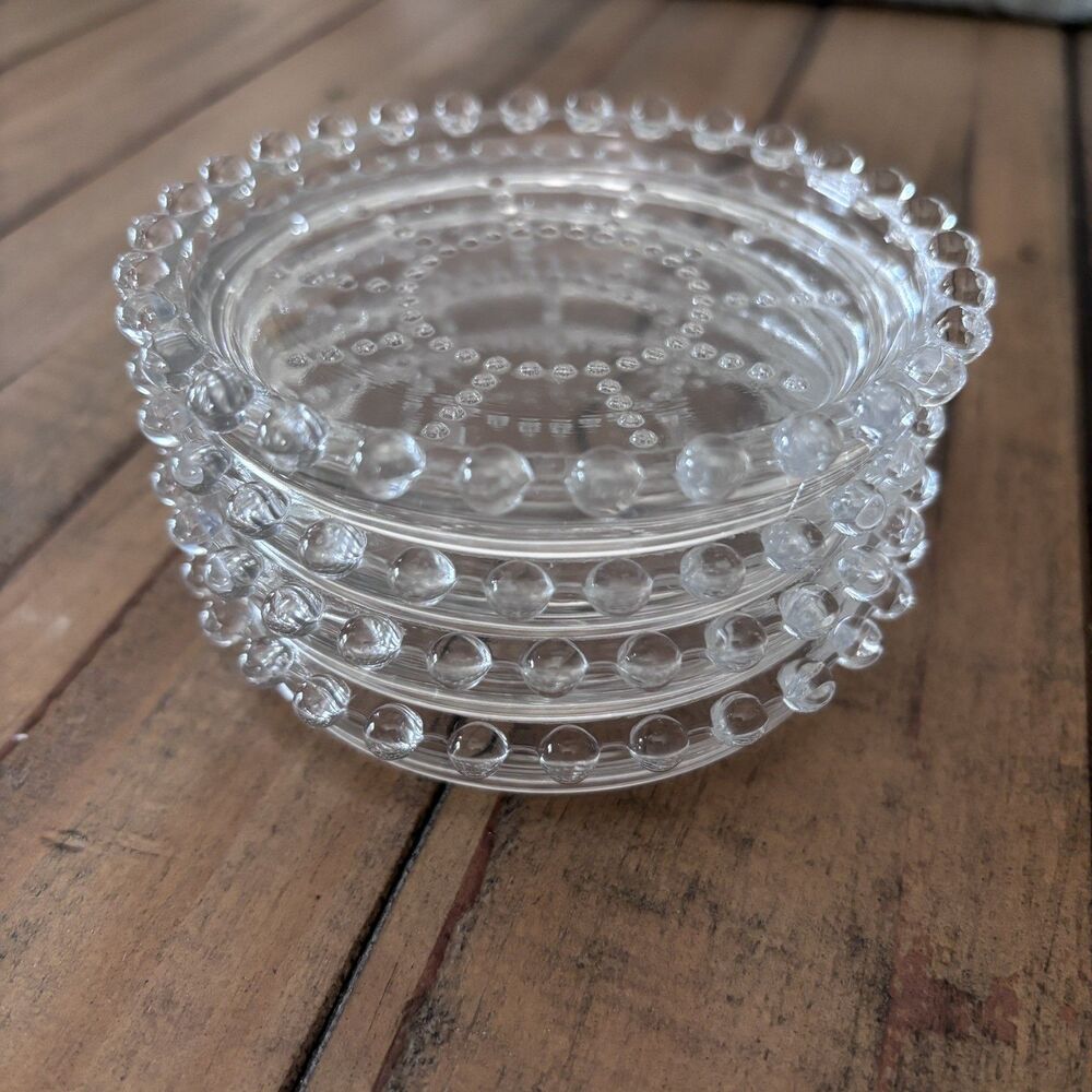 Imperial Candlewick Coasters Glass Set of 4 Beaded Round Spoke American Vintage